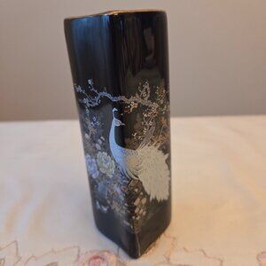Vintage Shibata Japan Black Porcelain Heart Bud Vase